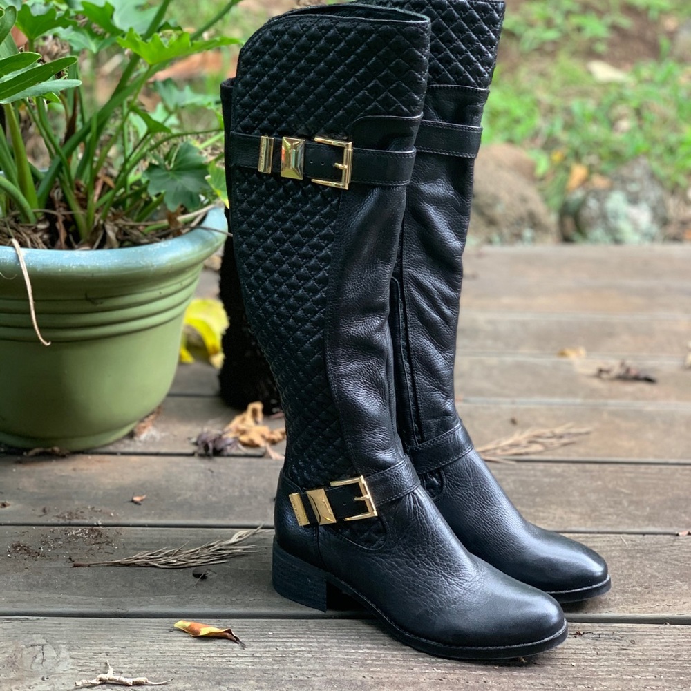 NWOT Black Leather boots by Vince Camuto.